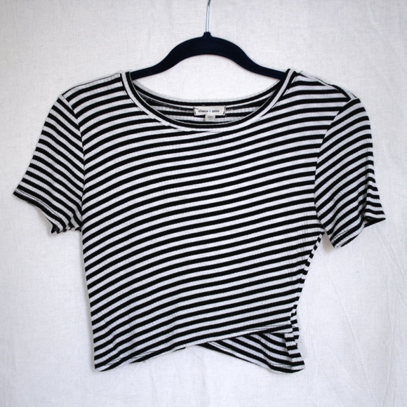 silence + noise Tops - Silence + Noise asymmetrical striped crop top